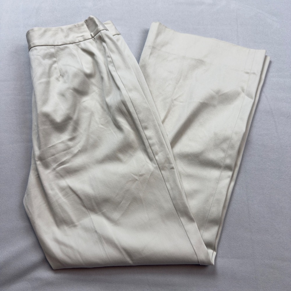 ST JOHN SPORT Wide Leg Pants Beige Satin Look Women's Size 10 VTG